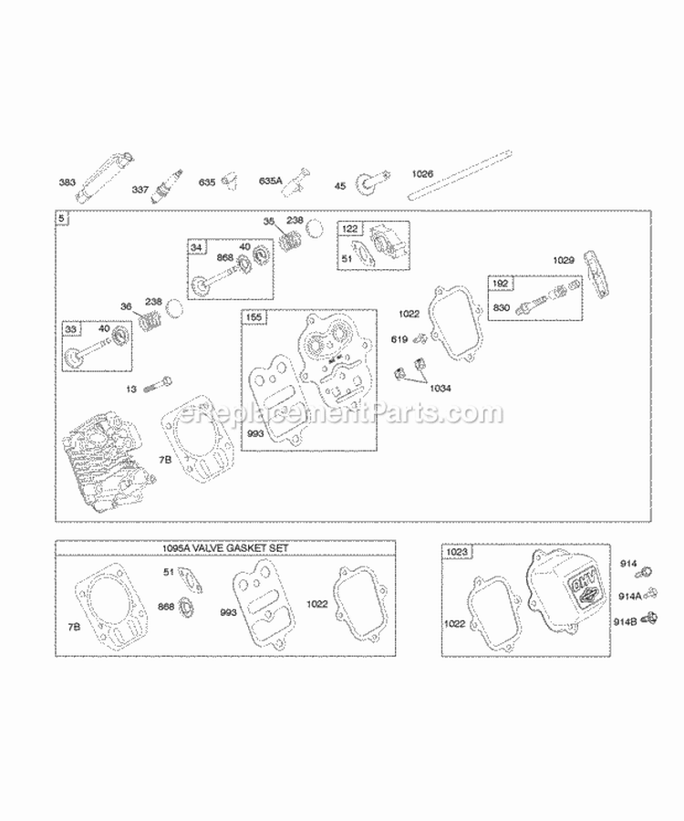 Cylinder Head Diagram and Parts List for 150112-0586-B8  Briggs and Stratton Engine